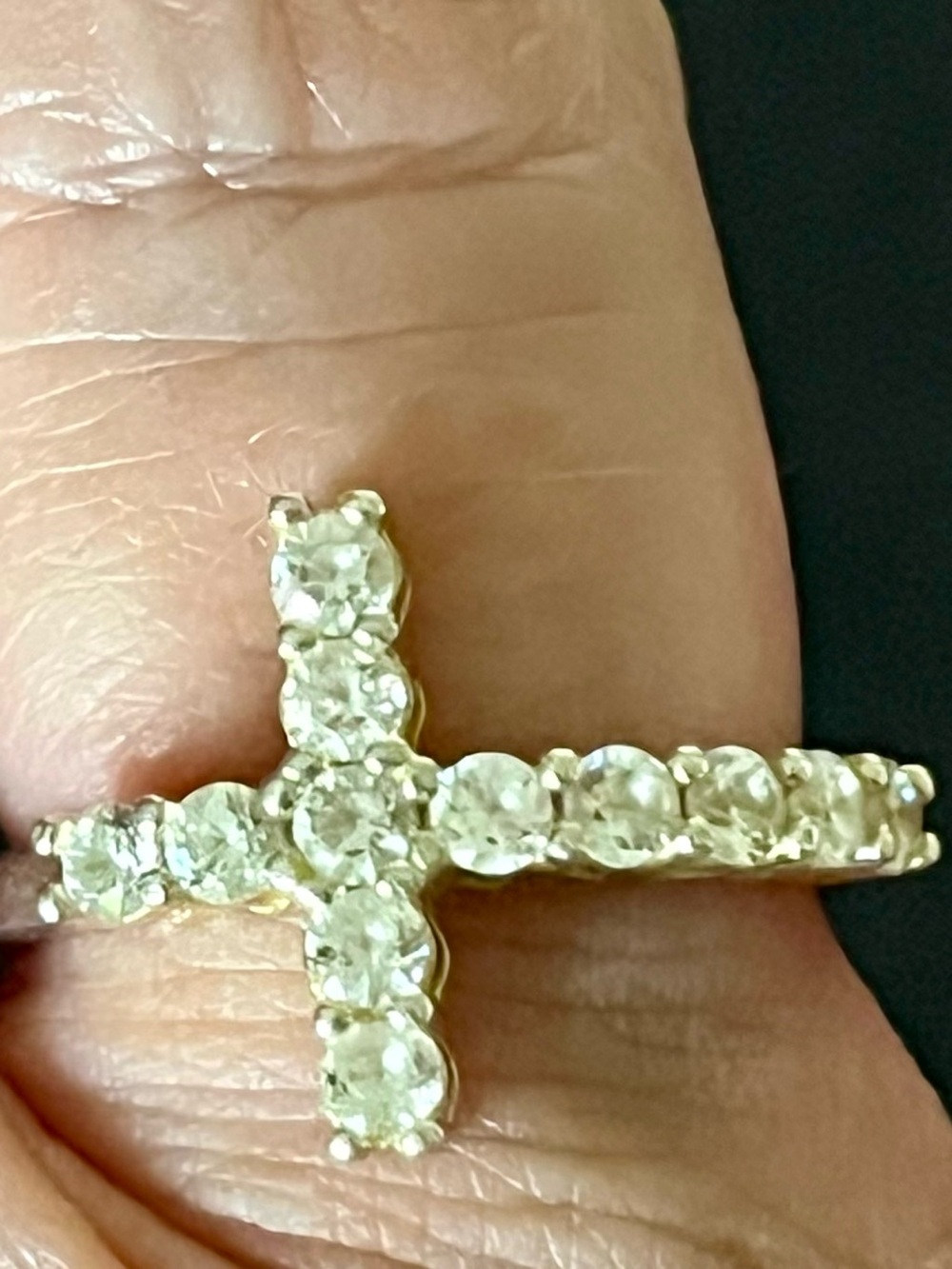 925 Sterling Silver Sideways Cross Ring Clear Stones Size 6 Dainty Stackable